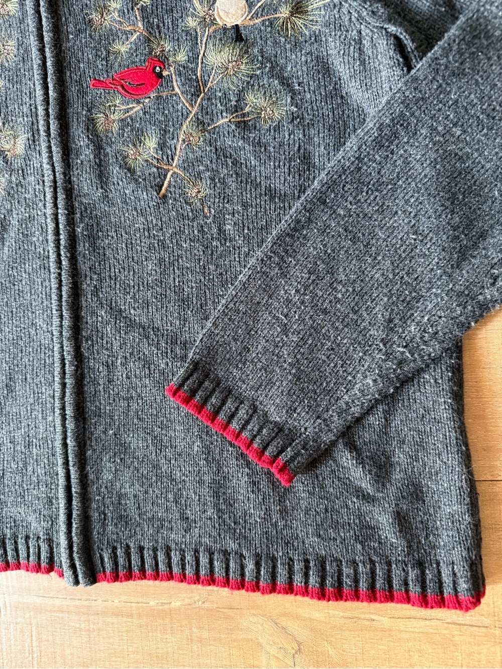 Vtg Embroidered Cardinal bird Christmas Cottagecore Sweater XL ramie silk blend - Picture 5 of 9